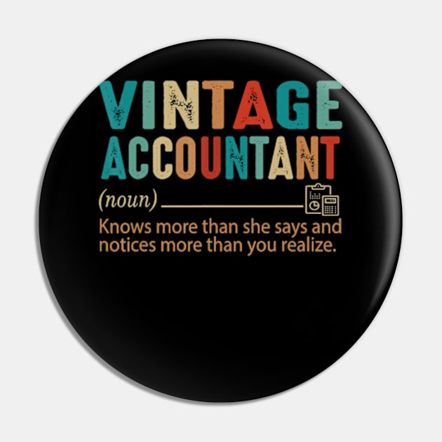 Accountant CPA Bookkeeping Noun Vintage Pin by ZarenBeck