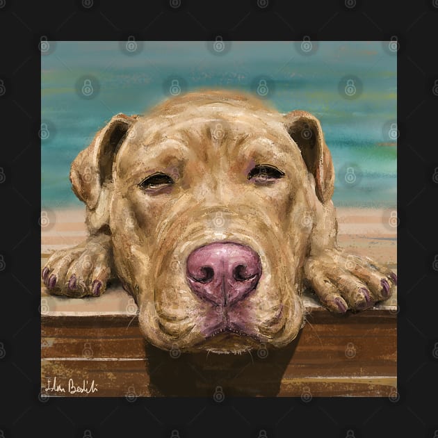 A Painting of a Red Nose Pit Bull Taking a Nap and Sunbath by ibadishi