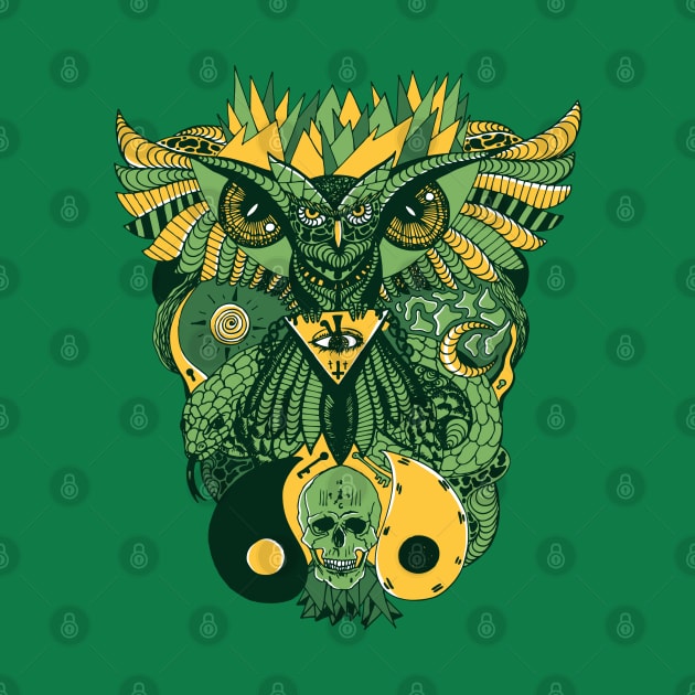 Forrest Green Owl And Ageless Skull by kenallouis