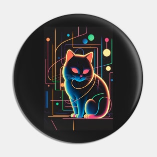 Cool Cat Portrait Neon Art Style Pin