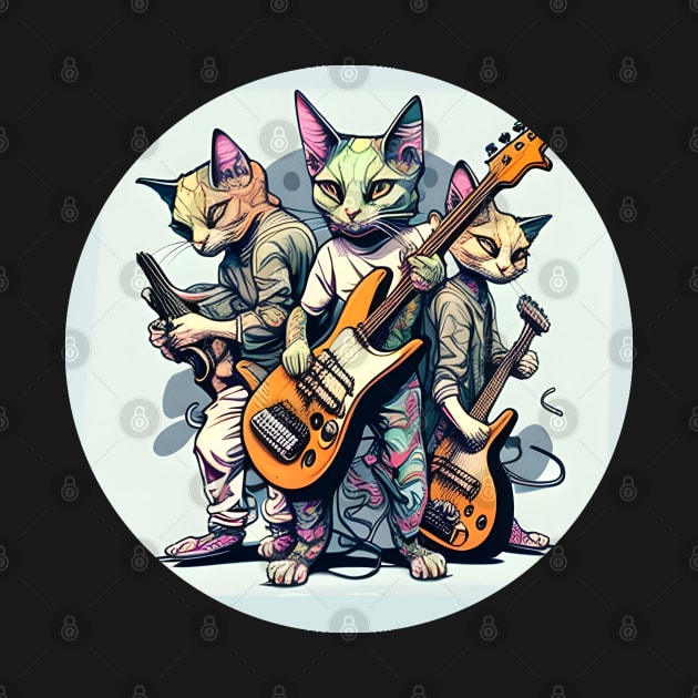 Funny Happy Rock Cat Playing Guitar Guitarist - Love Cats by William Edward Husband