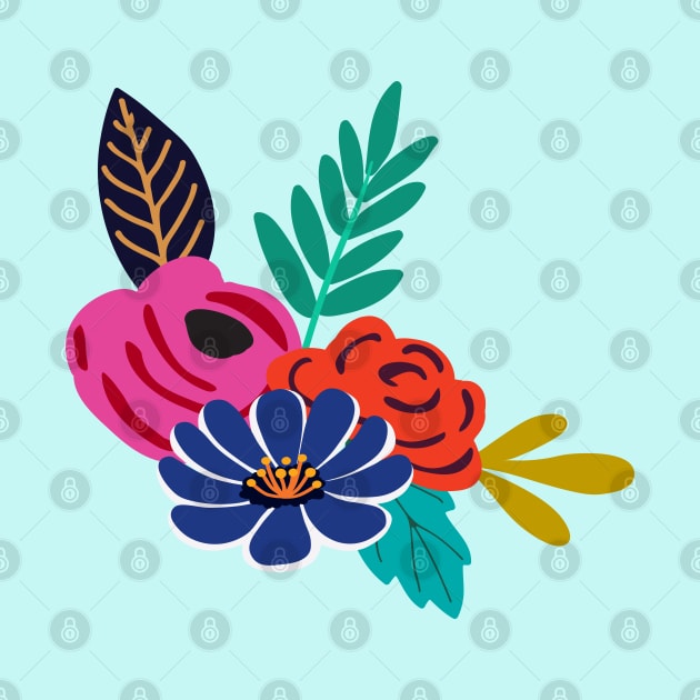 Bright boho hand drawn flowers by Jennifer Ladd