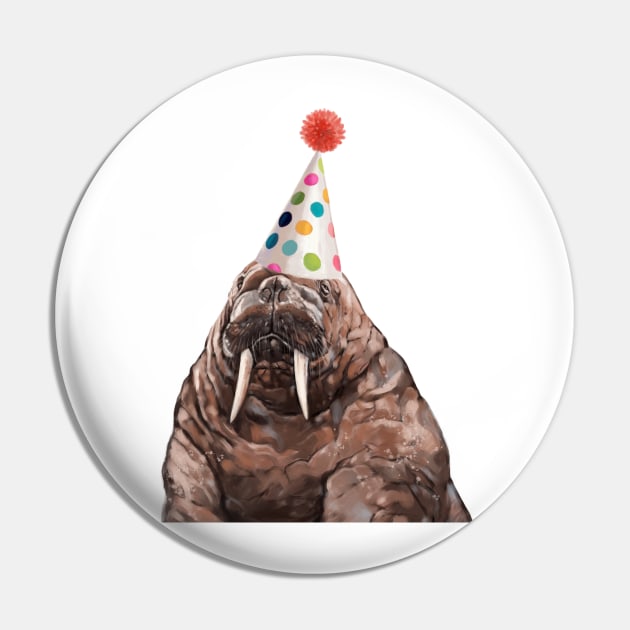Moody Walrus with Party Hat Pin by bignosework