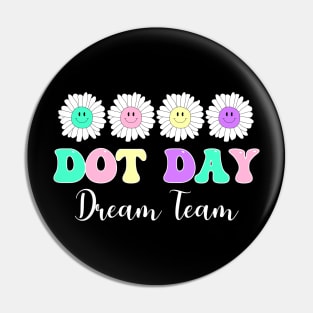 Happy Dot Day Hippie Flowers Retro Groovy Teacher Pin