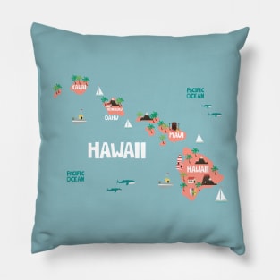 Hawaii Illustrated Map Pillow