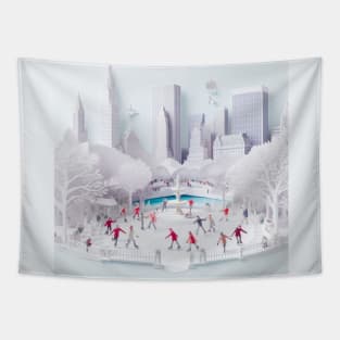 Beautiful Paper Art City Ice Skaters Tapestry