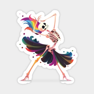 Dancing Skeleton Rainbow Ballerina Magnet