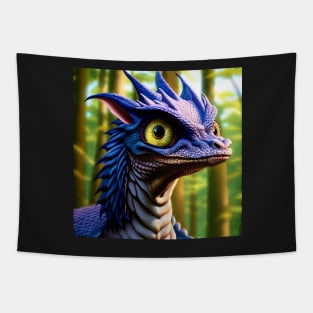 Smirking Blue Scaled Jungle Dragon with Big Eyes Tapestry