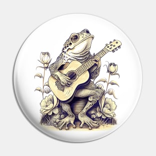 Cottagecore Frog Playing His Acoustic Guitar Pin