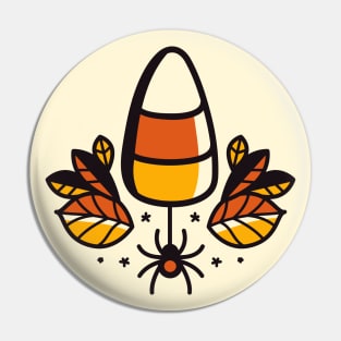 Halloween Candy Corn and Spider Illustration Pin