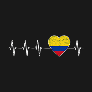 Colombian Heartbeat Colombia Flag Distressed Retro T-Shirt