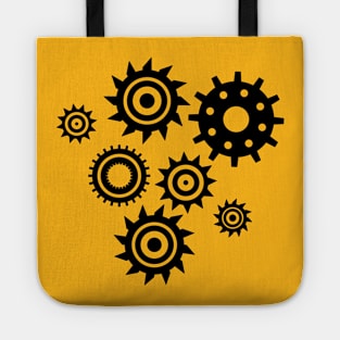 Black graphic gears Tote