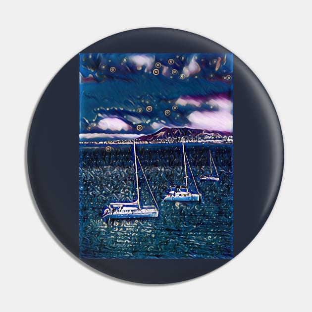 Boats on the ocean - midnight Pin by shiroi-okami