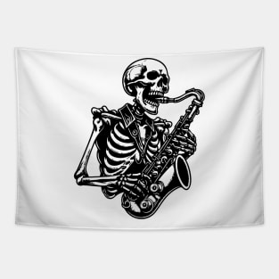 skeleton plays saxophone Tapestry