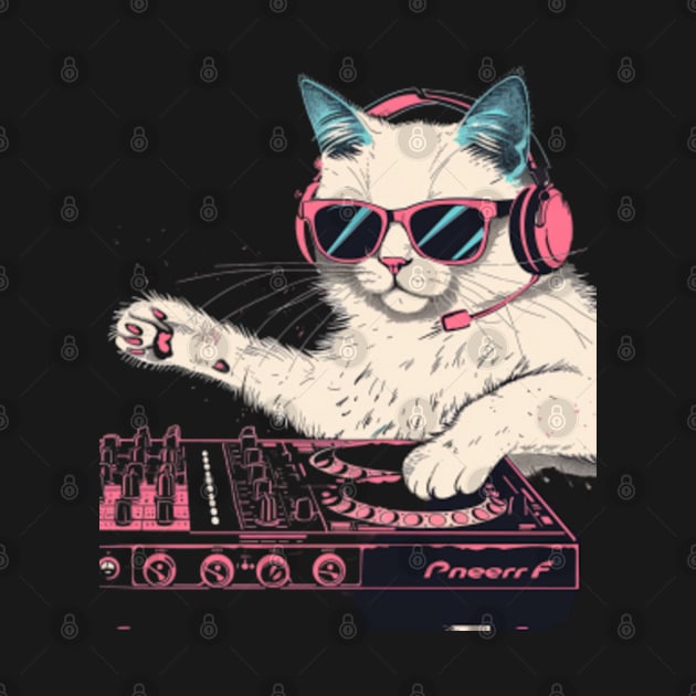 Cat DJ Flowing by Gianna Bautista Art