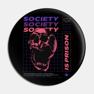 Anti Society Is Prison Rebel Anarchist Skull Urban wear Pin