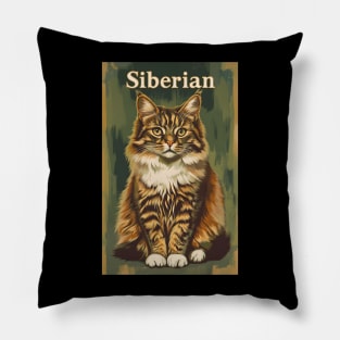 Siberian Cat Artistic Vintage Print Pillow