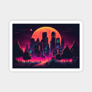 Synthwave Neon City By Night Magnet