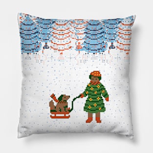 Girl with dog at Christmas tree farm Pillow