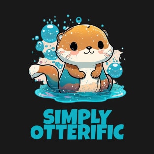 Simply Otterific: Delight in the Adorable Charm of a Smiling Baby Otter in a Bubbly Water Puddle! T-Shirt