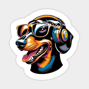 Dachshund Smiling DJ with Headphones and Sunglasses Magnet