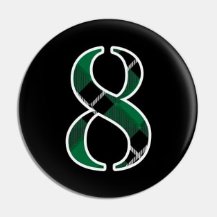 8 Sports Jersey Number Green Black Flannel Pin