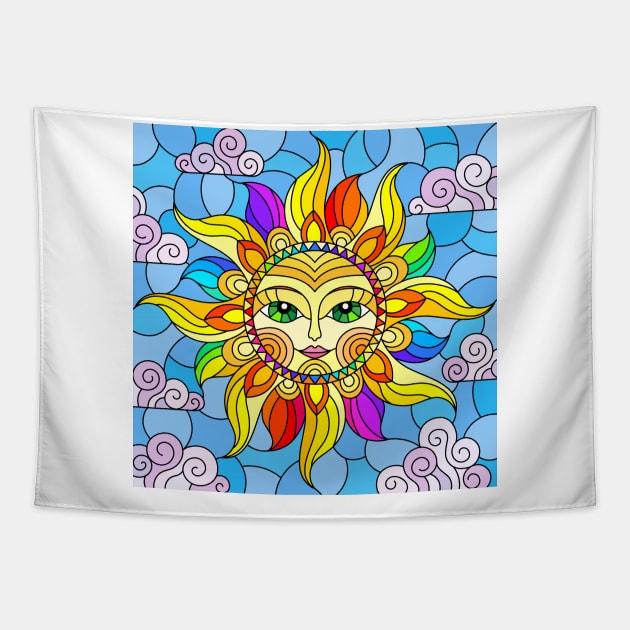 Eternal Sun Stained Glass Design Tapestry by The Little Store Of Magic