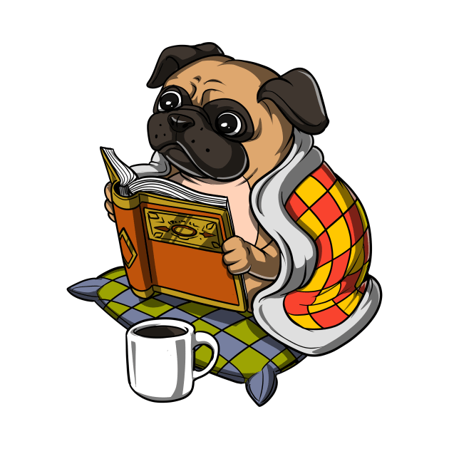 Pug Book Reading Dog by underheaven