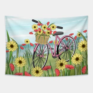 Floral Bicycle Art Tapestry