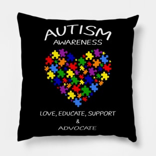 Autism Awareness Love Educate Support & Advocate Heart Puzzle Pillow