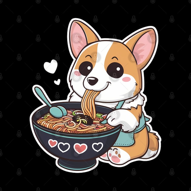 Cute Anime Corgi Dog Eating Ramen Noodles by Abdulkakl