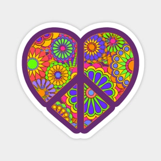 Love Flower Power Peace Sign Heart Magnet