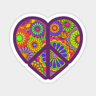 Love Flower Power Peace Sign Heart Magnet