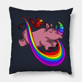 Rhino Unicorn And Funny Parrot Fantasy Rainbow Cartoon Pillow