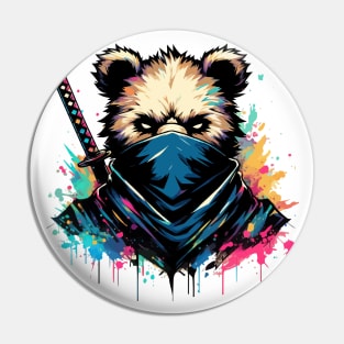 Colorful Ninja Bear Japanese Anime Ink Splash Style Pin