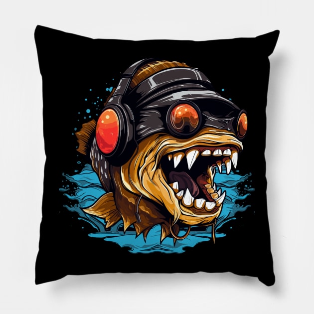 Hardbass Fish With Rave Music Headphones Pillow by Piggy Boxer