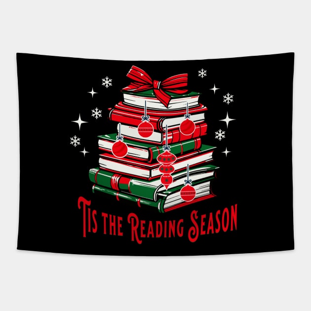 Tis the Reading Season Stack of Books Christmas Tree Tapestry by TeaTimeTs