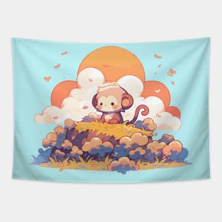 Adorable Hill Top Baby Monkey Tapestry