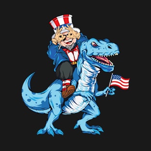 Uncle Sam Griddy Dance Riding Dinosaur T Rex T-Shirt