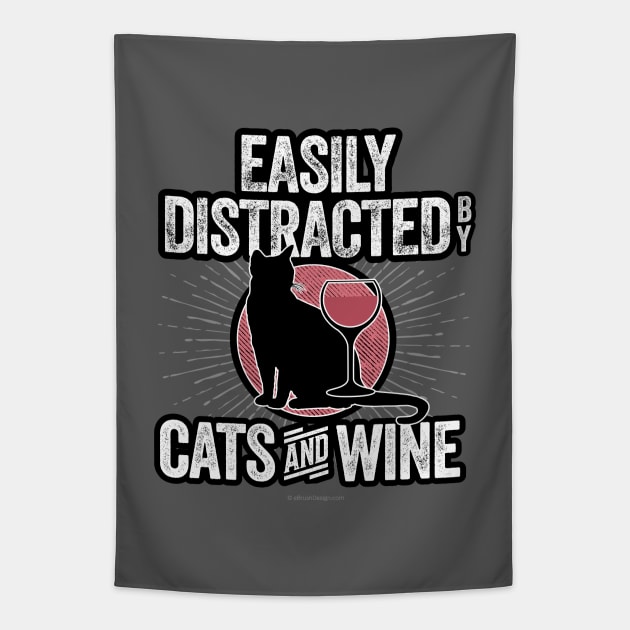 Easily Distracted by Cats and Wine Tapestry by eBrushDesign