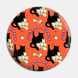 Roll with it Black Cat Pattern in orange Pin