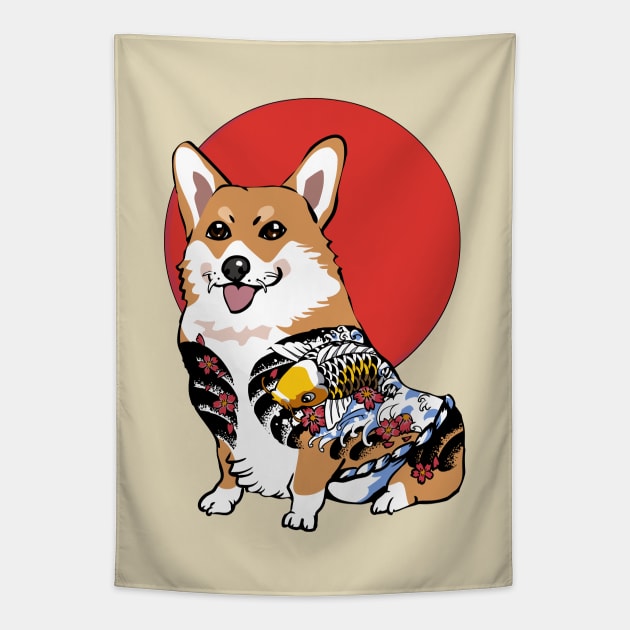 Yakuza Corgi Tapestry by huebucket