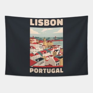 A Vintage Travel Art of Lisbon - Portugal Tapestry