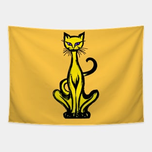 Retro 1970's Funky Groovy Yellow Jazz Cat Cartoon Tapestry