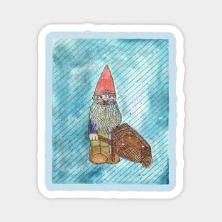 Snowy Garden Gnome With Wheelbarrow Magnet