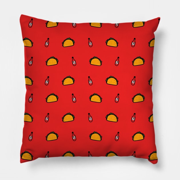 Tacos And Hot Sauce Pattern Pillow by APSketches