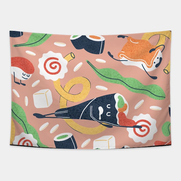 Funny Sushi Pattern Tapestry by Karla-Kiky