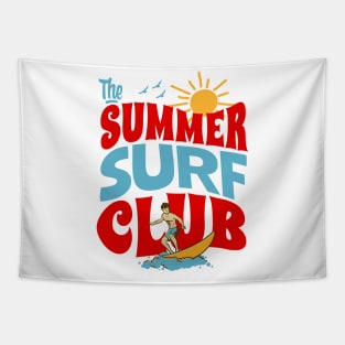 The Summer Surf Club Wavy Text Vintage Retro Ocean Tapestry