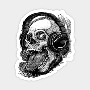 Skull Giving Raspberry With Music Headphones BW Magnet