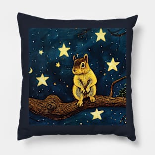 Cute Squirrel at Night with Stars Pillow